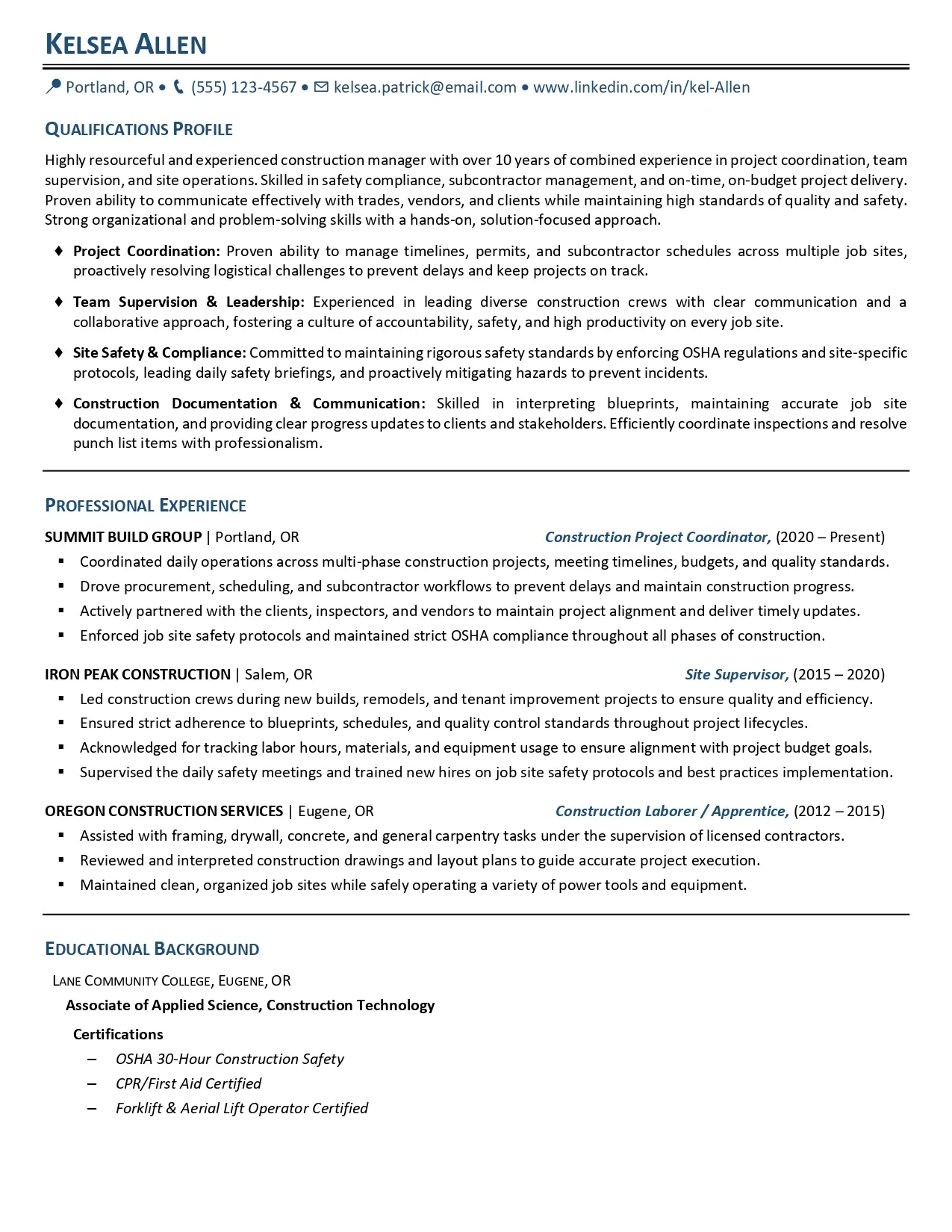Resume sample 5