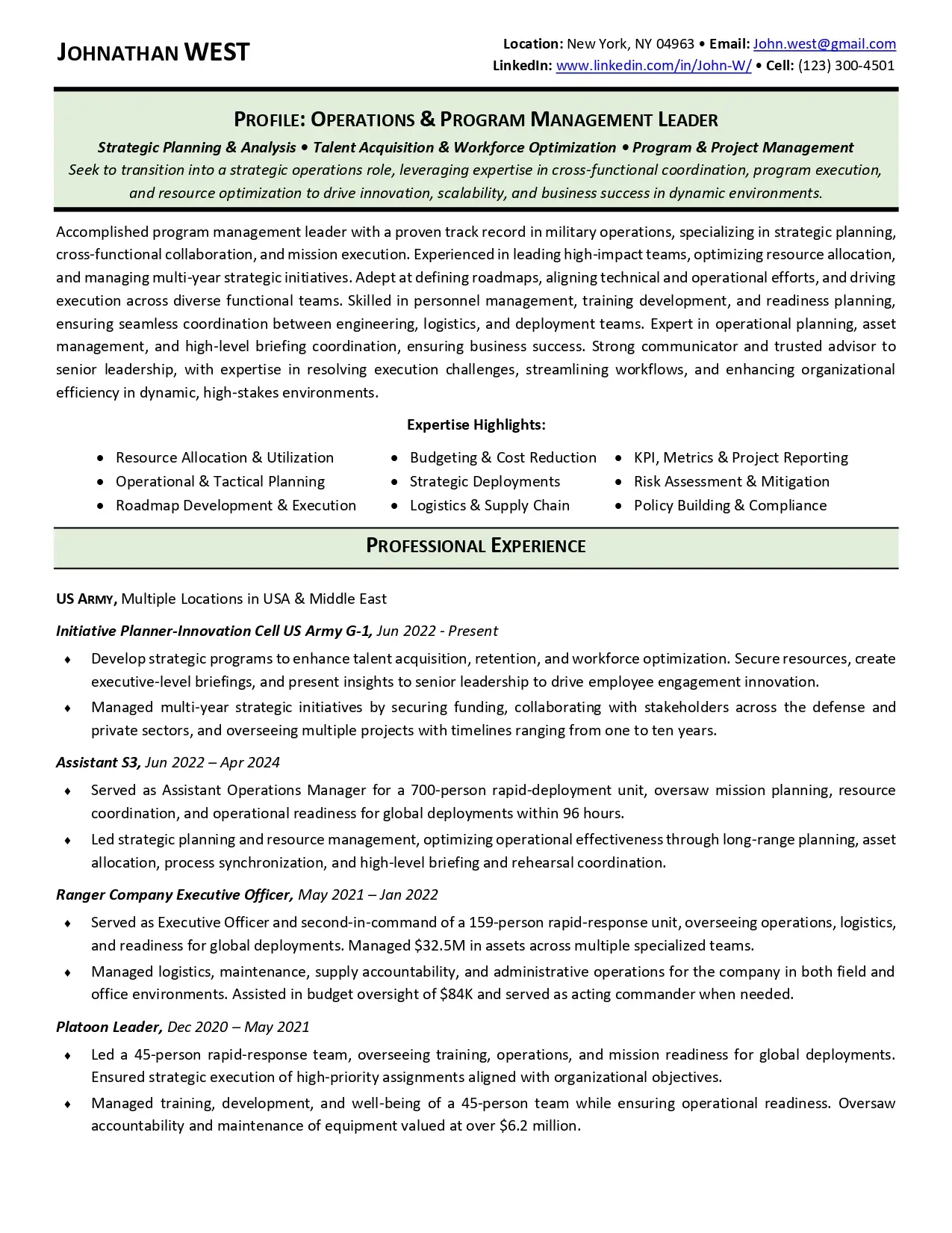 Military resume writing section image