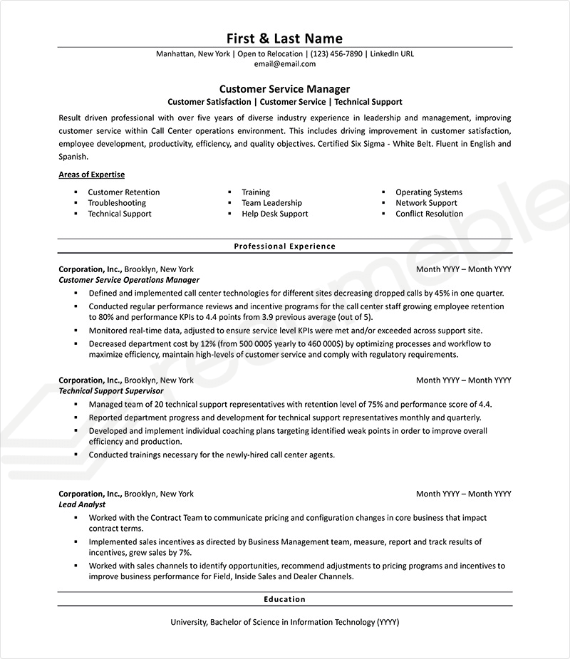 Sample Resumes for Customer Service