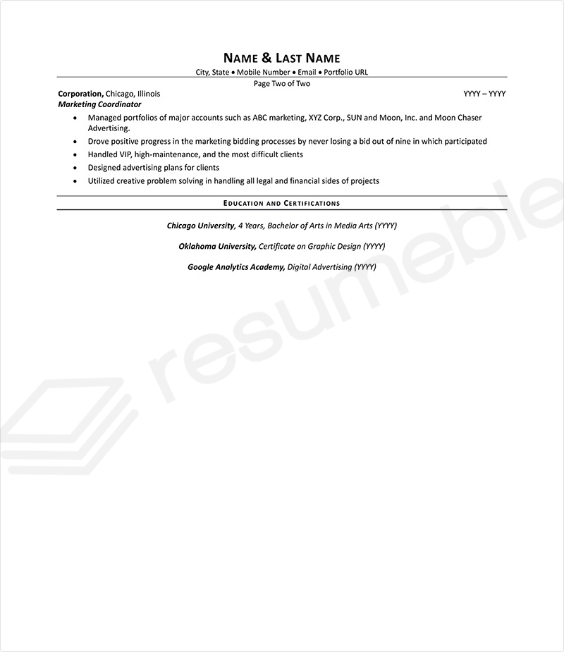 Sample Resumes for Advertising and Marketing